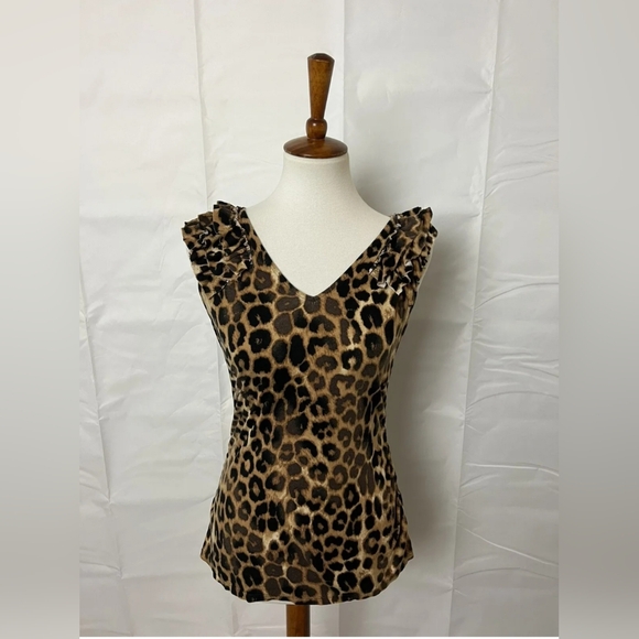 Express V-Neck Blouse Leopard Sleeveless Top Womens Size XS - Picture 4 of 6